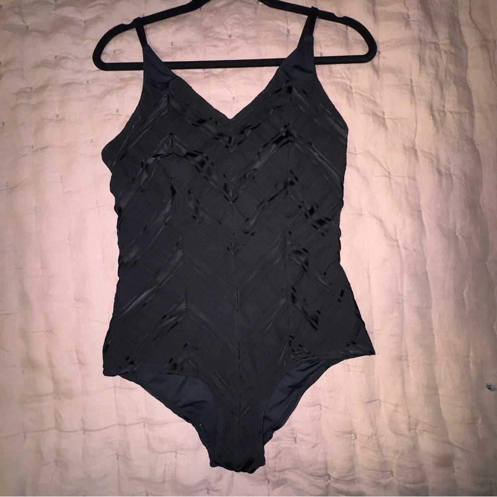 Free People Movement by Free People Black Textured Bodysuit Swimsuit. Retro.